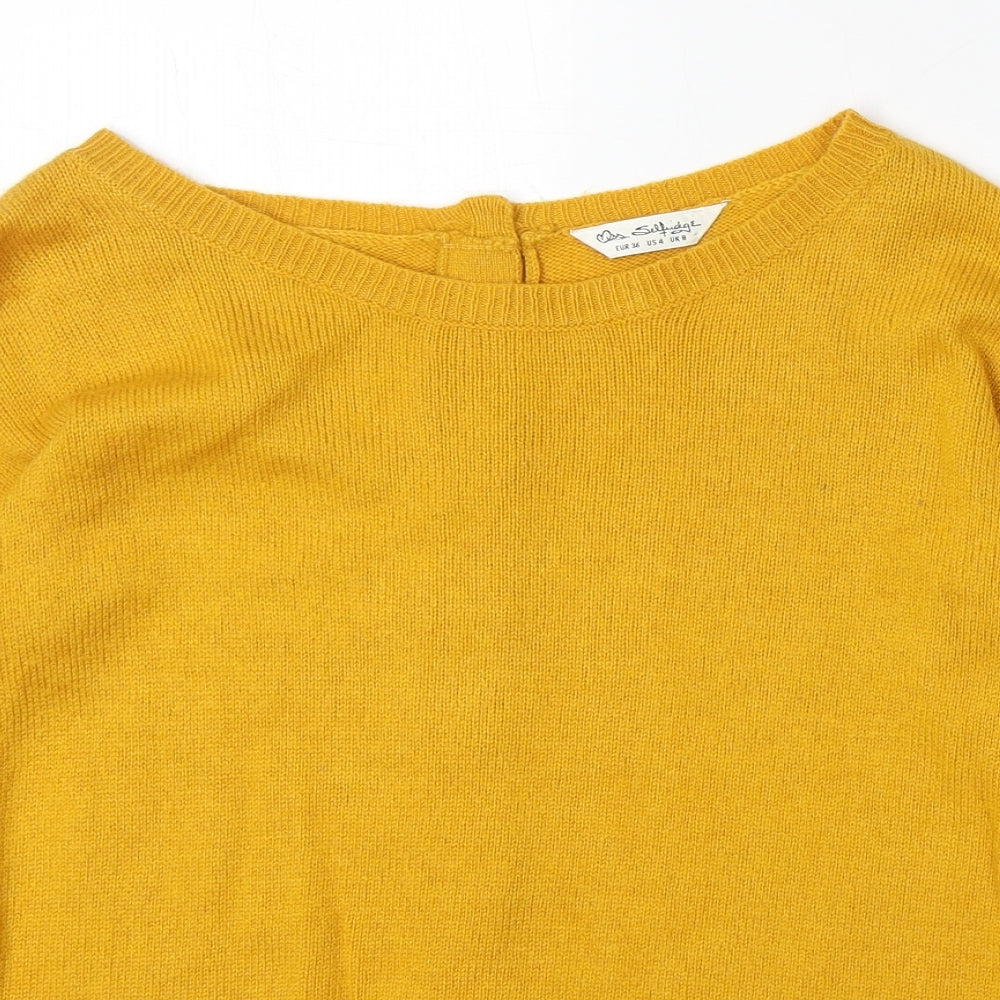 Miss Selfridge Womens Yellow Boat Neck Viscose Pullover Jumper Size 8