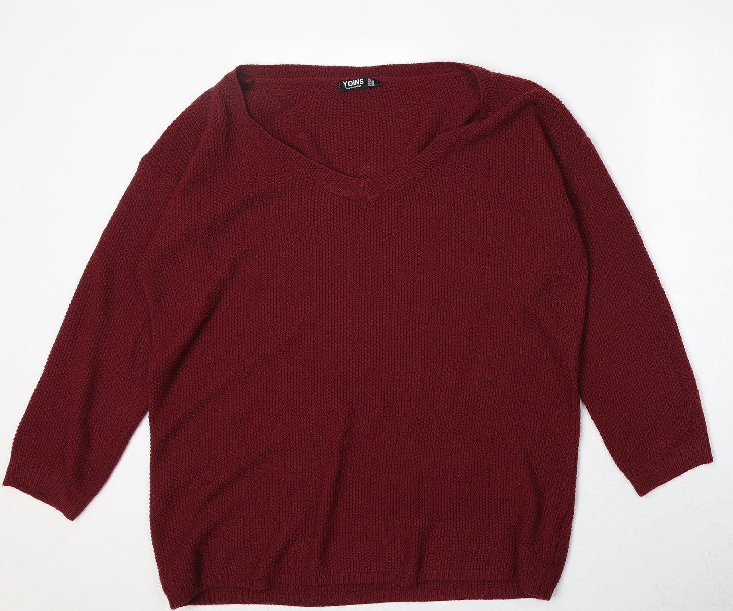 Yoins Womens Red V-Neck Acrylic Pullover Jumper Size XL