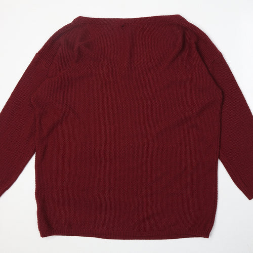 Yoins Womens Red V-Neck Acrylic Pullover Jumper Size XL
