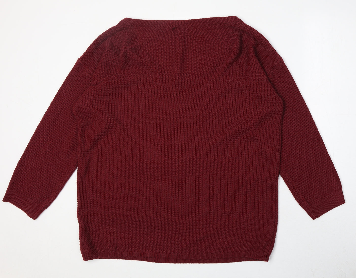 Yoins Womens Red V-Neck Acrylic Pullover Jumper Size XL
