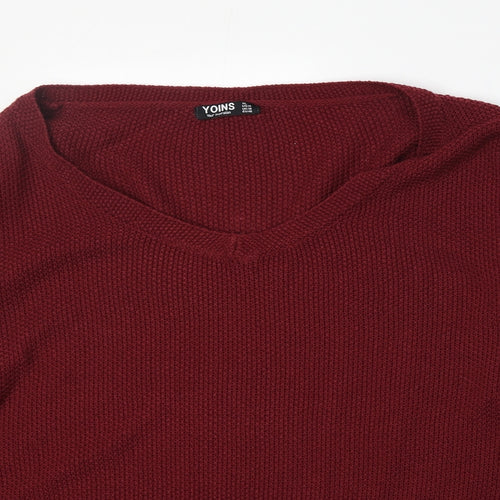 Yoins Womens Red V-Neck Acrylic Pullover Jumper Size XL