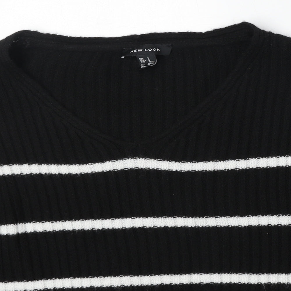 New Look Womens Black Scoop Neck Striped Acrylic Pullover Jumper Size S