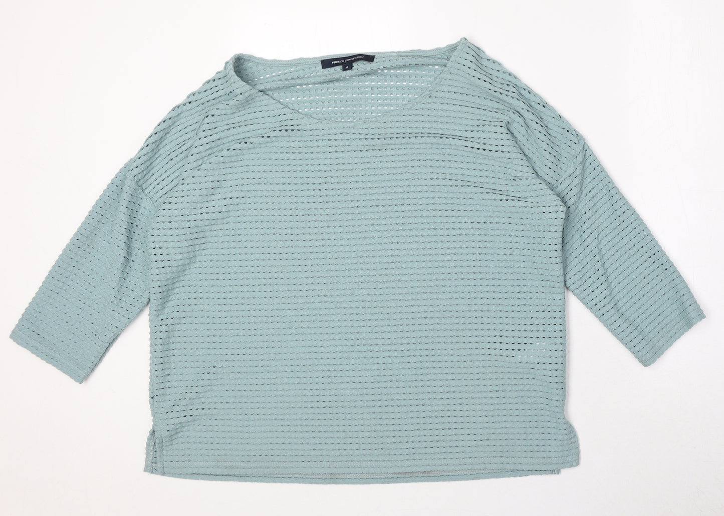 French Connection Womens Blue Polyester Basic T-Shirt Size M Scoop Neck