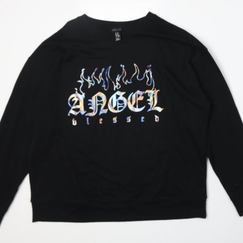 New Look Womens Black Cotton Pullover Sweatshirt Size M Pullover - Angel Blessed