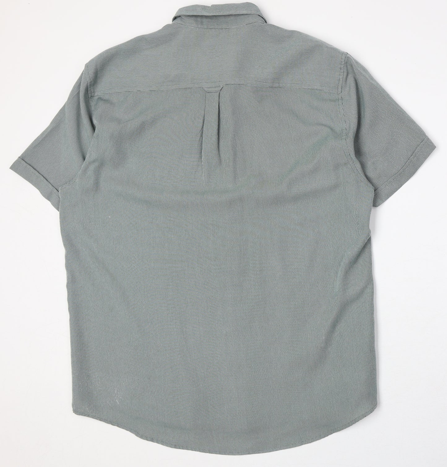 Lincoln Mens Grey Striped Polyester Button-Up Size L Collared Button