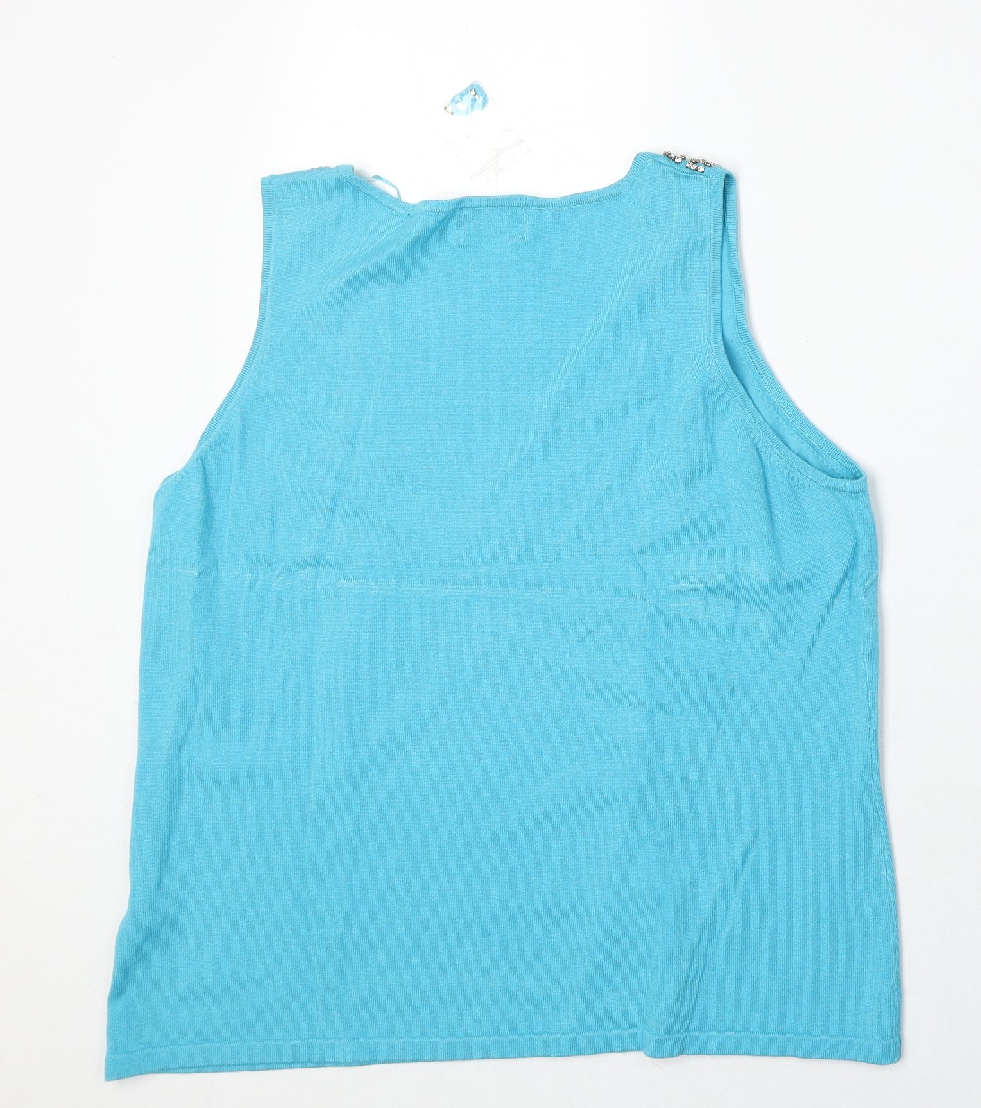 Roman Womens Blue Viscose Basic Tank Size L V-Neck