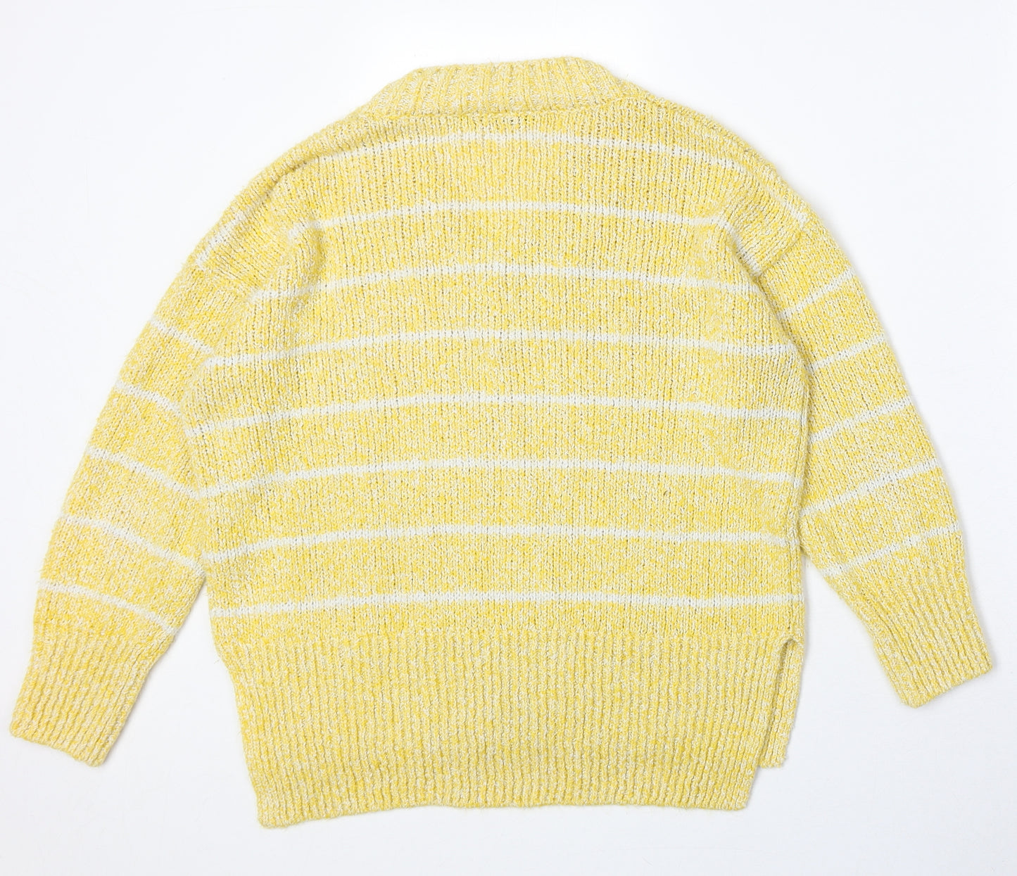 Marks and Spencer Womens Yellow V-Neck Striped Polyester Pullover Jumper Size M