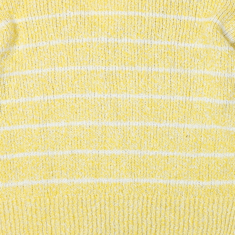 Marks and Spencer Womens Yellow V-Neck Striped Polyester Pullover Jumper Size M