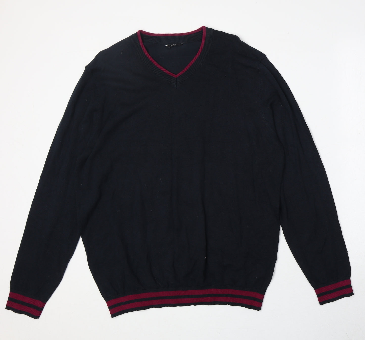 M&Co Womens Blue V-Neck Cotton Pullover Jumper Size L