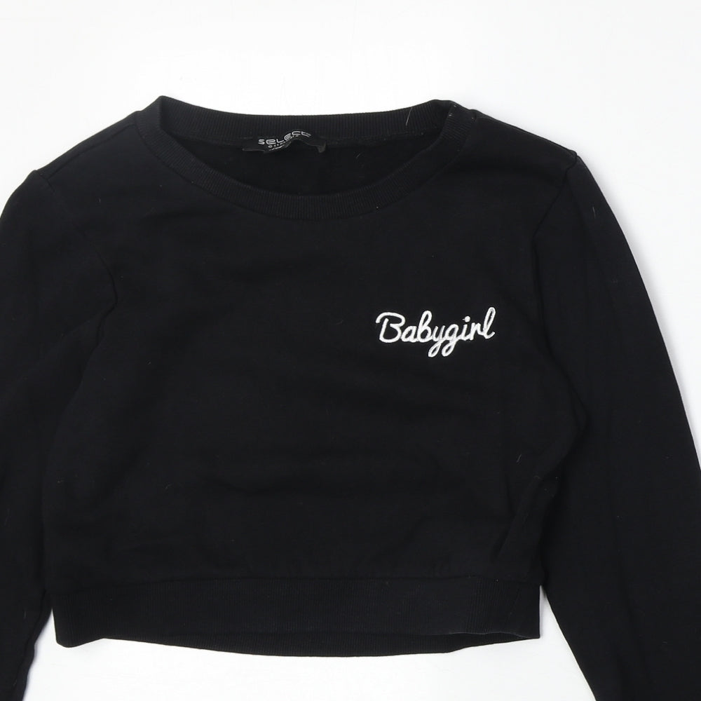Select Womens Black 100% Cotton Pullover Sweatshirt Size 10 Pullover - Babygirl