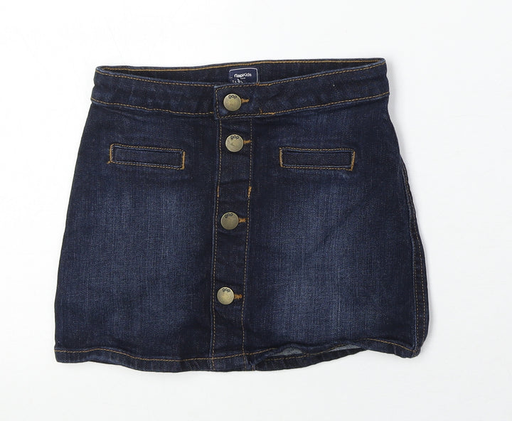 Gap Girls Blue Cotton Mini Skirt Size 6 Years Regular Button