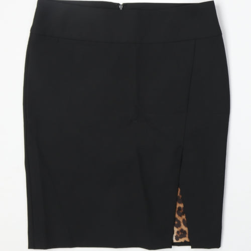 Express Desgin Studio Womens Black Polyester A-Line Skirt Size L Zip - Leopard Pattern
