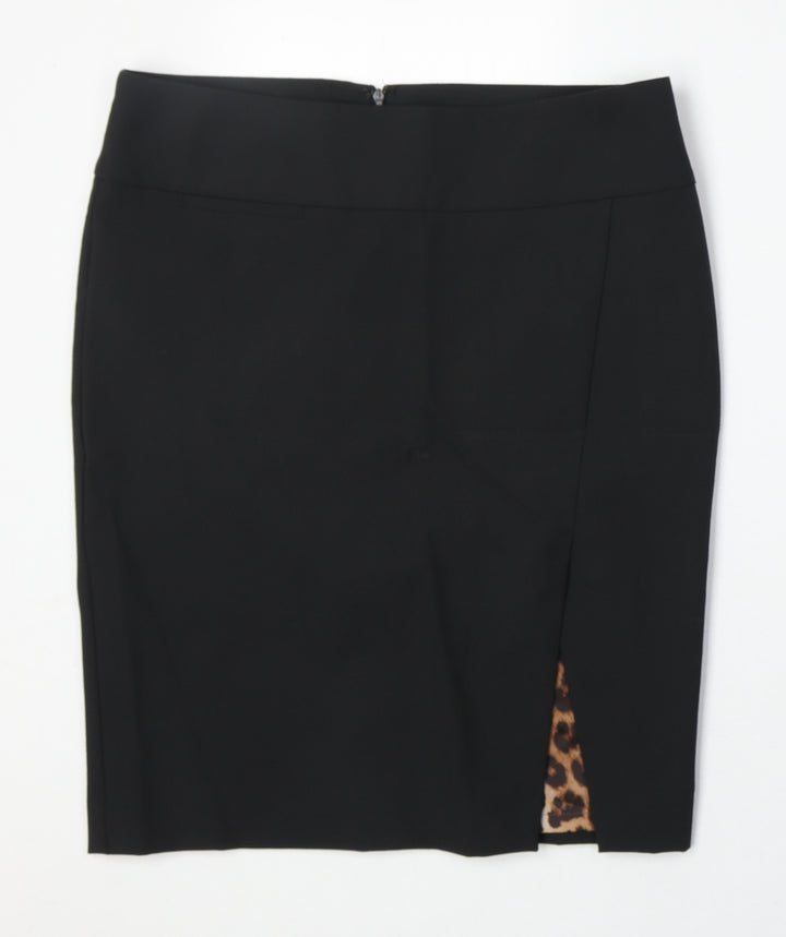 Express Desgin Studio Womens Black Polyester A-Line Skirt Size L Zip - Leopard Pattern