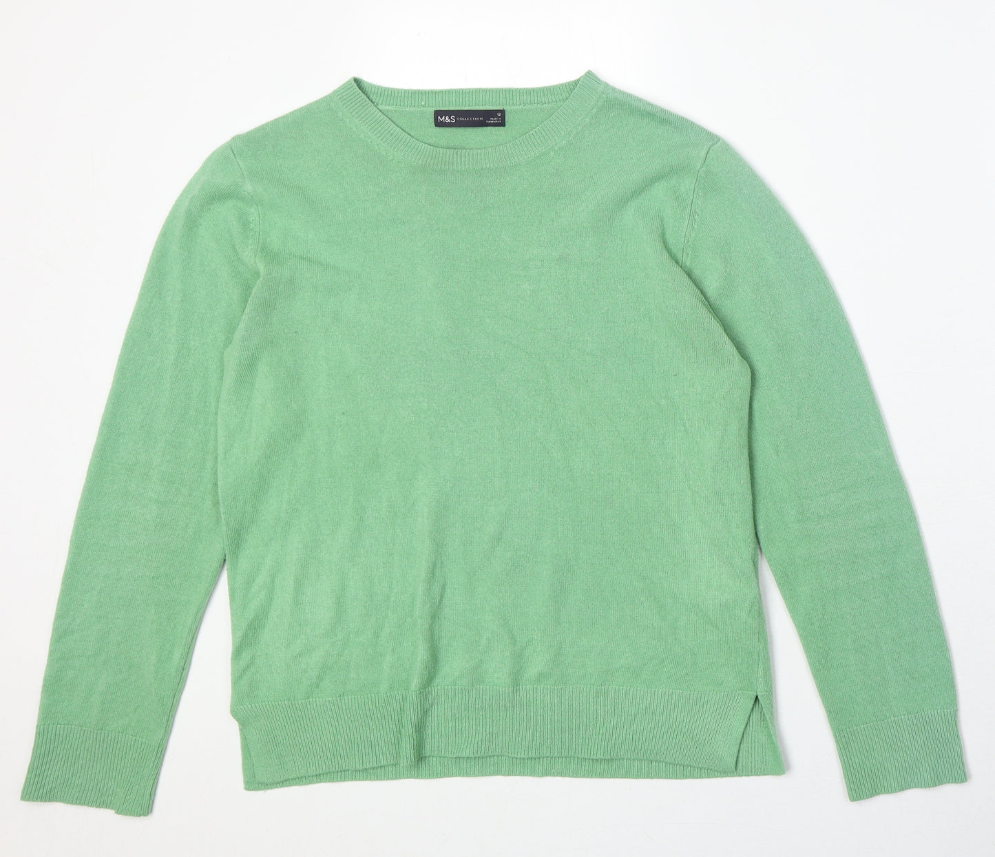 Marks and Spencer Womens Green Round Neck Acrylic Pullover Jumper Size 12
