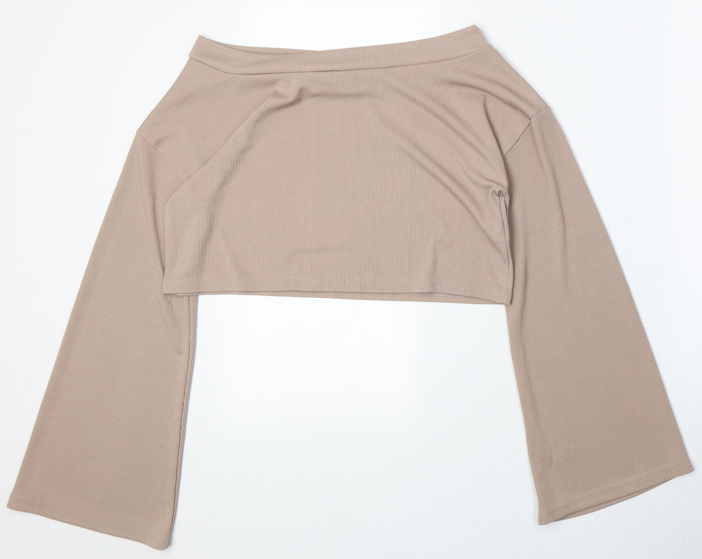 In the Style Womens Beige Polyester Cropped Blouse Size 6 Boat Neck