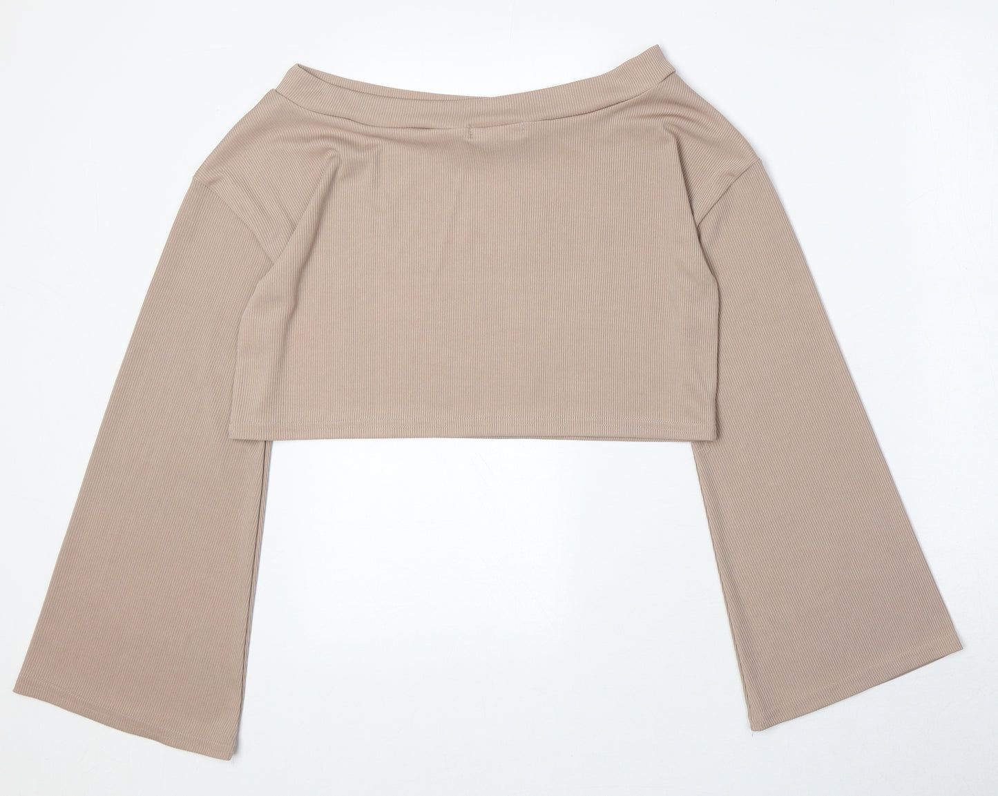 In the Style Womens Beige Polyester Cropped Blouse Size 6 Boat Neck