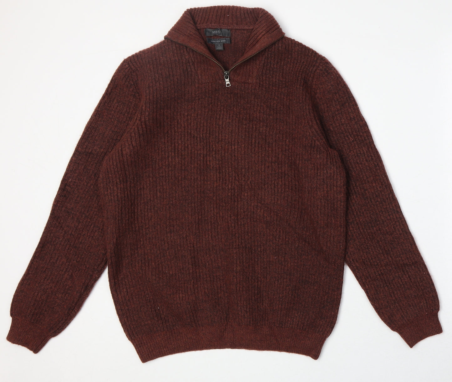 Marks and Spencer Mens Red Collared Acrylic Pullover Jumper Size M Long Sleeve