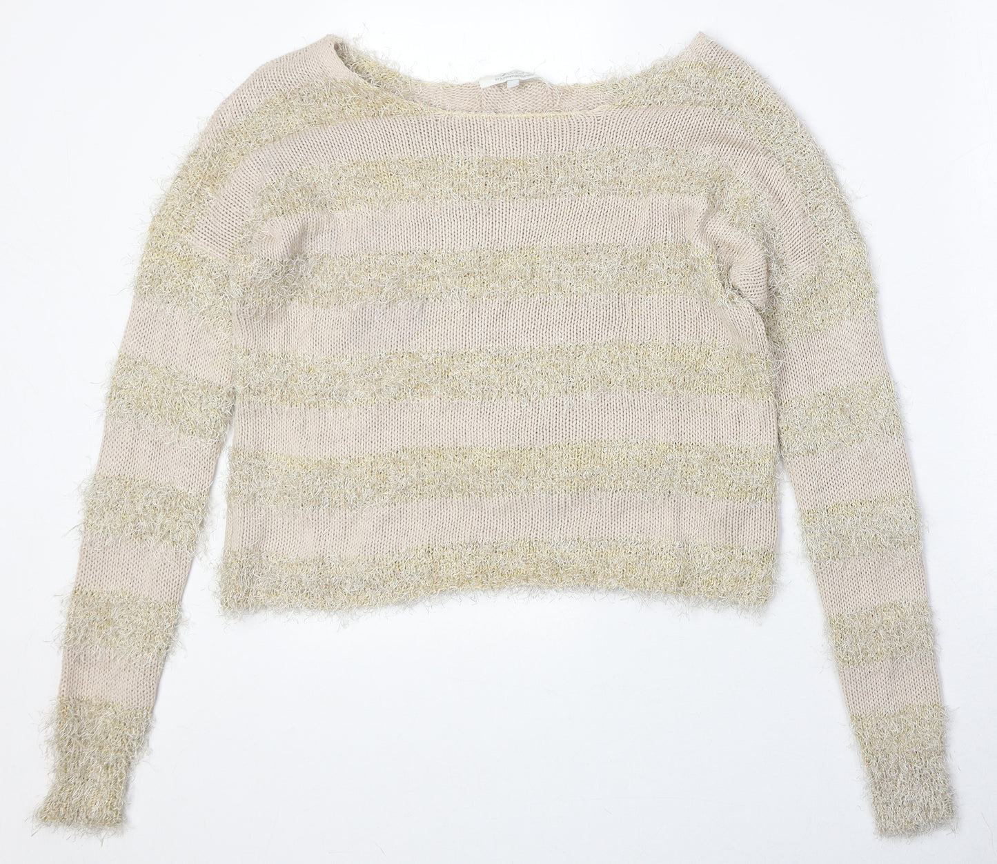 Diamond Womens Multicoloured Boat Neck Striped Polyester Pullover Jumper Size M