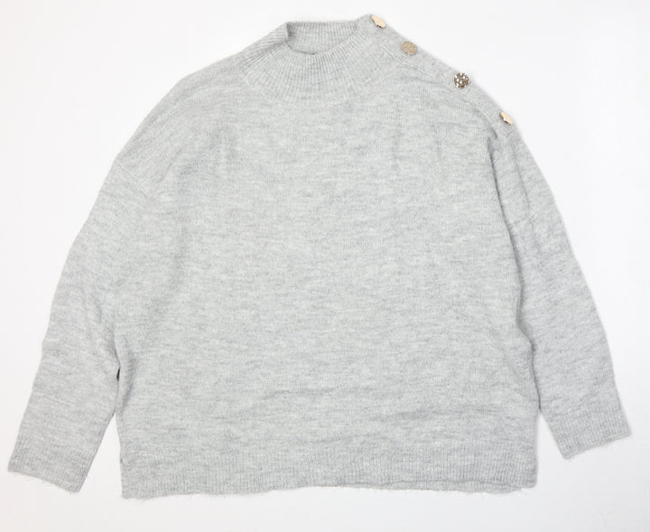 Dorothy Perkins Womens Grey High Neck Acrylic Pullover Jumper Size 16