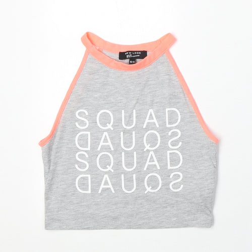 New Look Girls Grey Polyester Pullover Tank Size 10-11 Years Round Neck Pullover - Squad