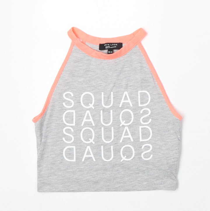 New Look Girls Grey Polyester Pullover Tank Size 10-11 Years Round Neck Pullover - Squad