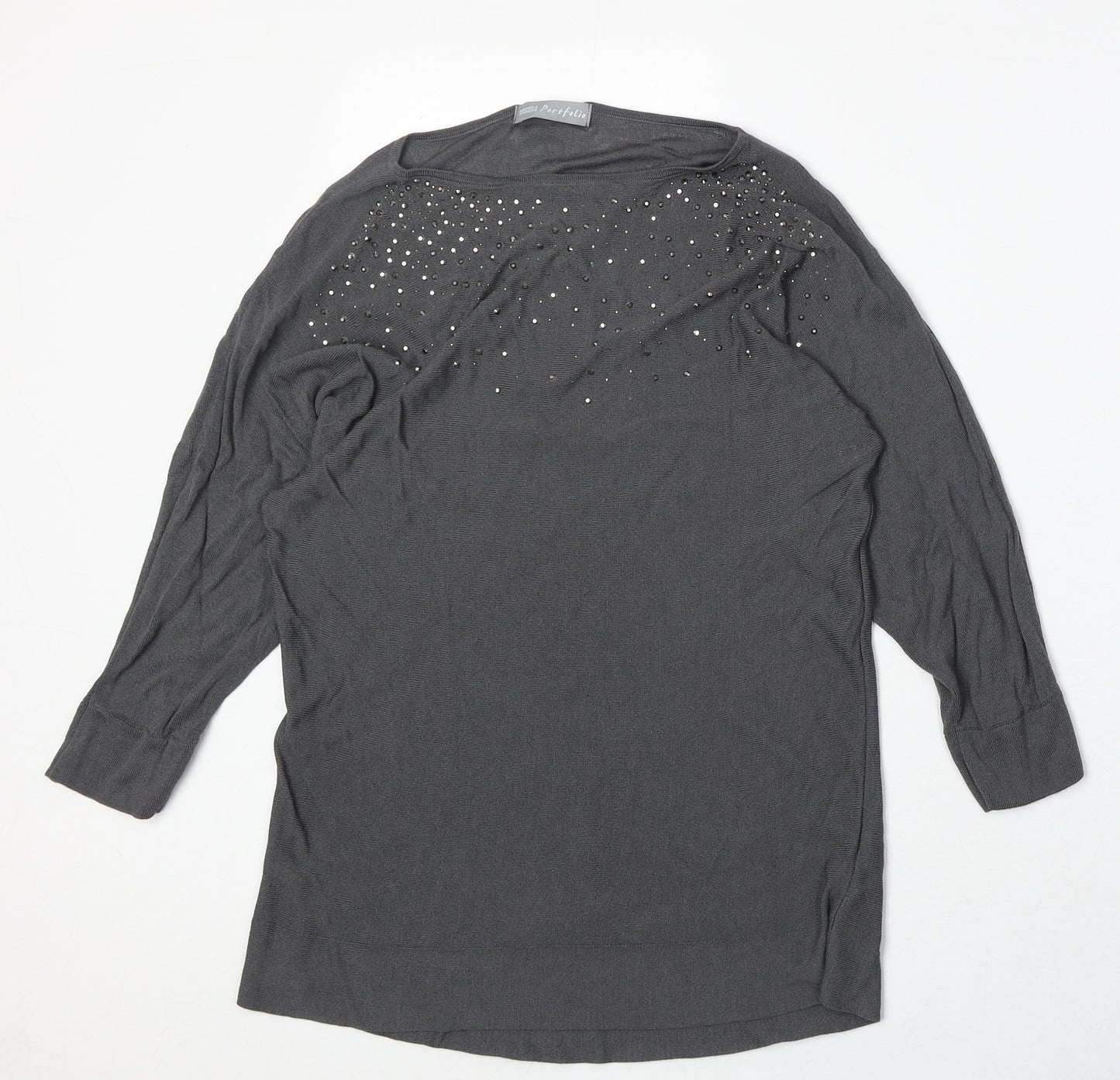 Marks and Spencer Womens Grey Boat Neck Viscose Pullover Jumper Size 14