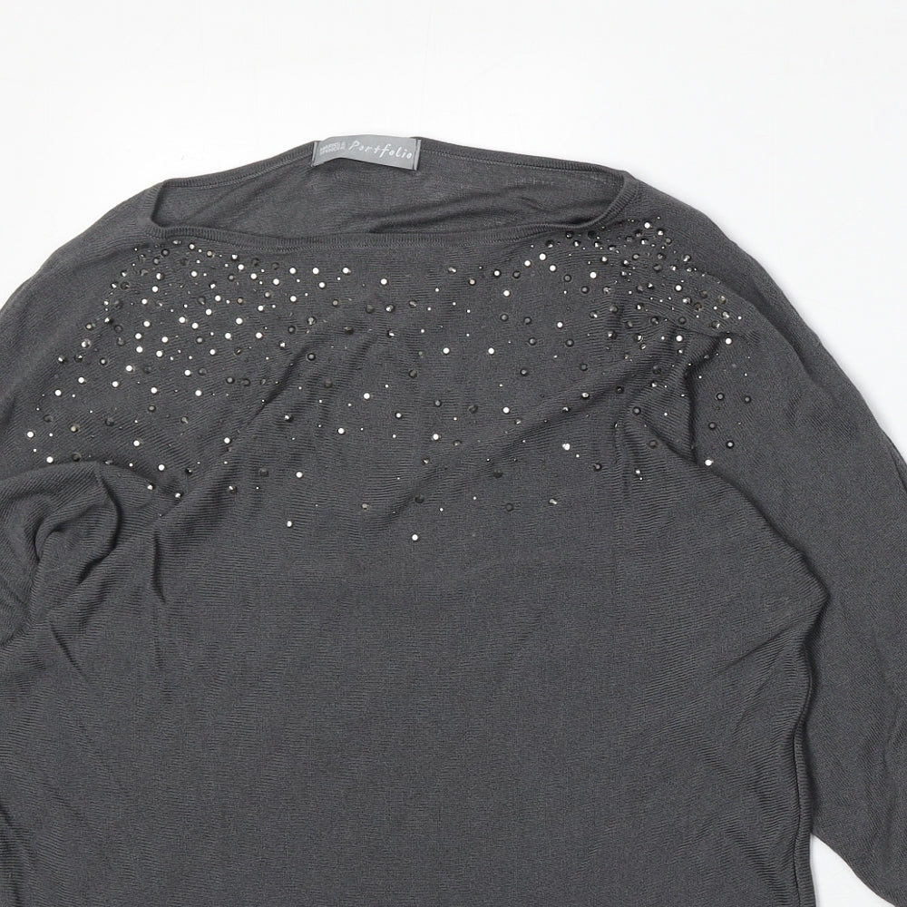 Marks and Spencer Womens Grey Boat Neck Viscose Pullover Jumper Size 14