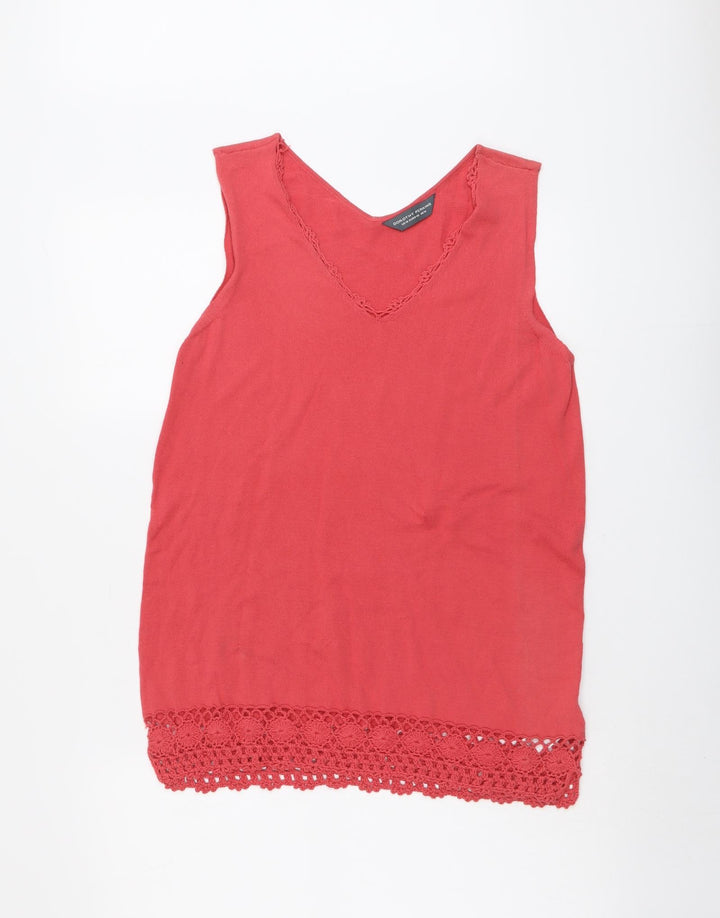 Dorothy Perkins Womens Pink Cotton Basic Tank Size 10 V-Neck