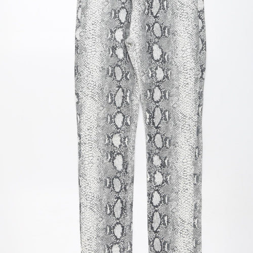 Momokrom Womens Grey Animal Print Cotton Trousers Size 6 L27 in Regular Button - Snakeskin Pattern