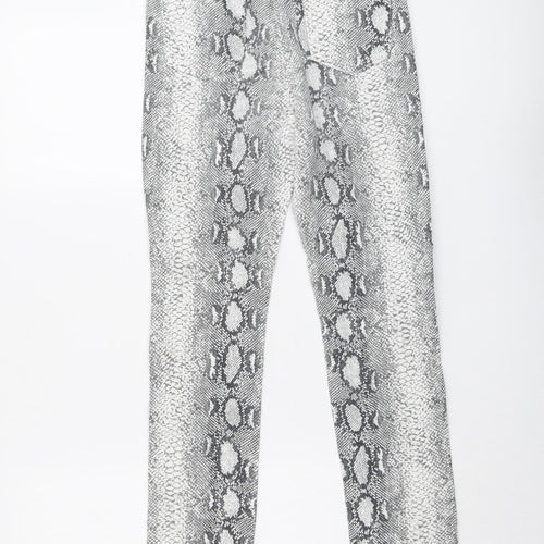 Momokrom Womens Grey Animal Print Cotton Trousers Size 6 L27 in Regular Button - Snakeskin Pattern
