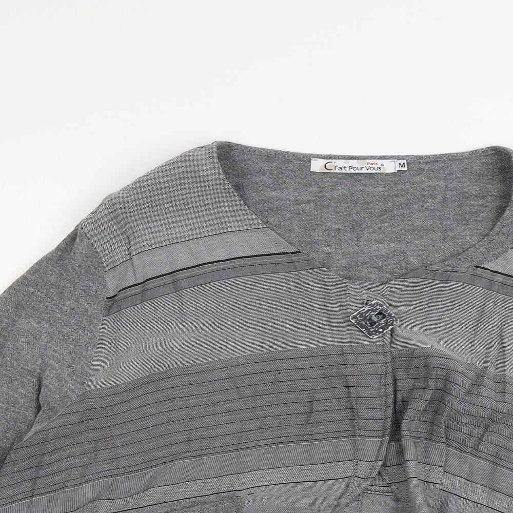 Fait Pour Vous Womens Grey Linen Basic Blouse Size M Round Neck