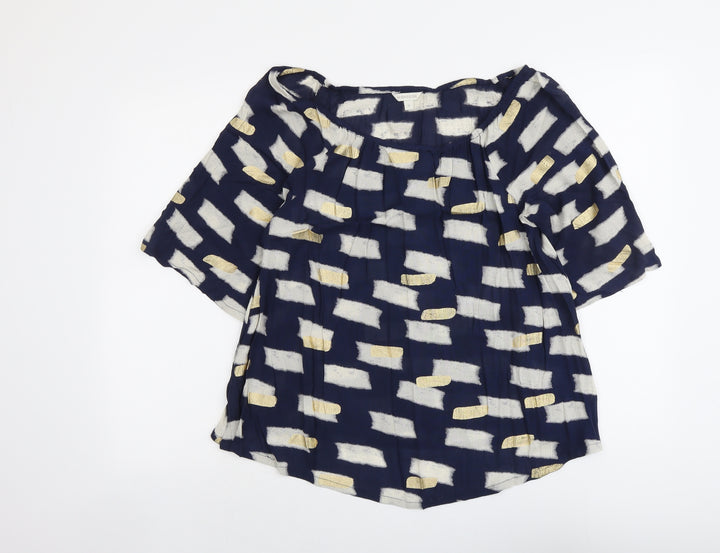 Monsoon Womens Black Geometric Viscose Basic Blouse Size S Boat Neck