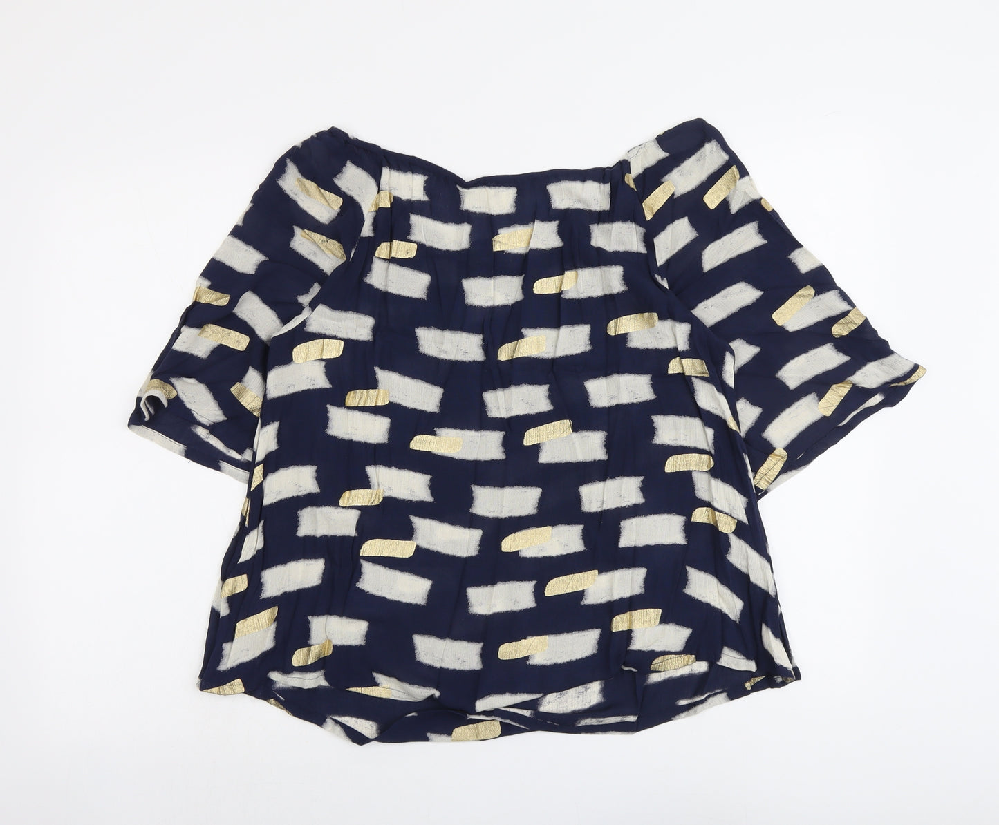 Monsoon Womens Black Geometric Viscose Basic Blouse Size S Boat Neck