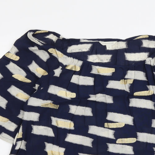 Monsoon Womens Black Geometric Viscose Basic Blouse Size S Boat Neck