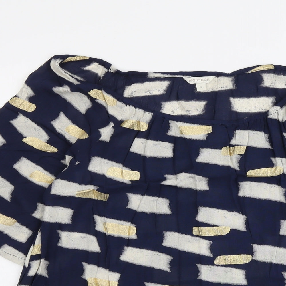 Monsoon Womens Black Geometric Viscose Basic Blouse Size S Boat Neck