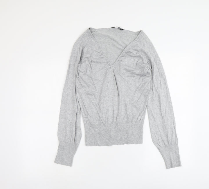 Dorothy Perkins Womens Grey V-Neck Viscose Pullover Jumper Size 12