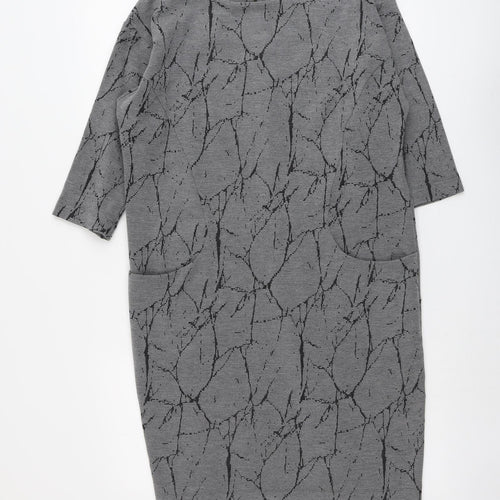 Roman Womens Grey Geometric Polyester A-Line Size 12 Round Neck Zip