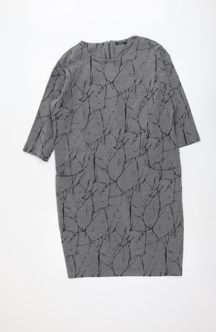 Roman Womens Grey Geometric Polyester A-Line Size 12 Round Neck Zip