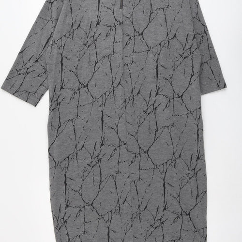 Roman Womens Grey Geometric Polyester A-Line Size 12 Round Neck Zip