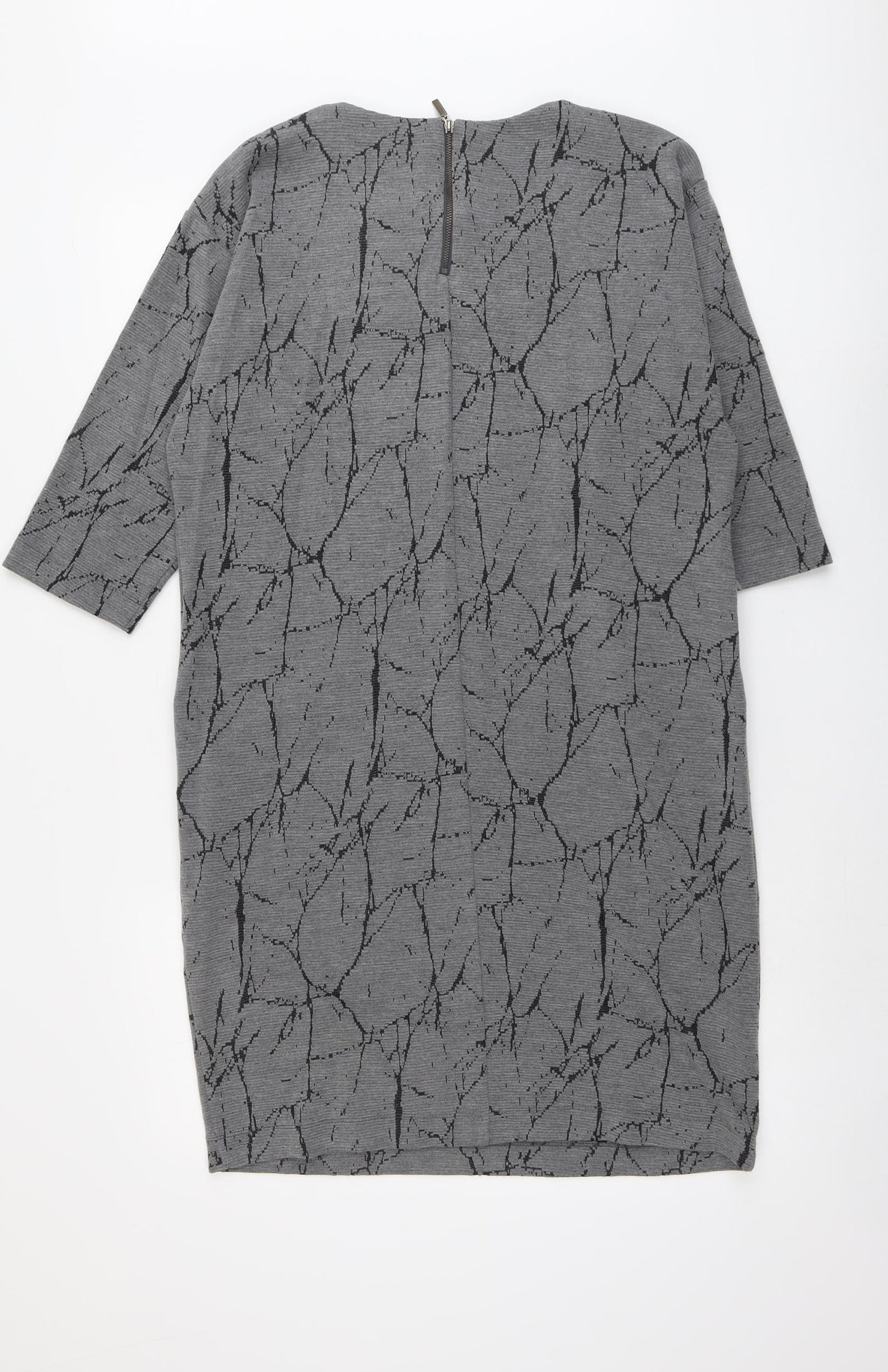 Roman Womens Grey Geometric Polyester A-Line Size 12 Round Neck Zip