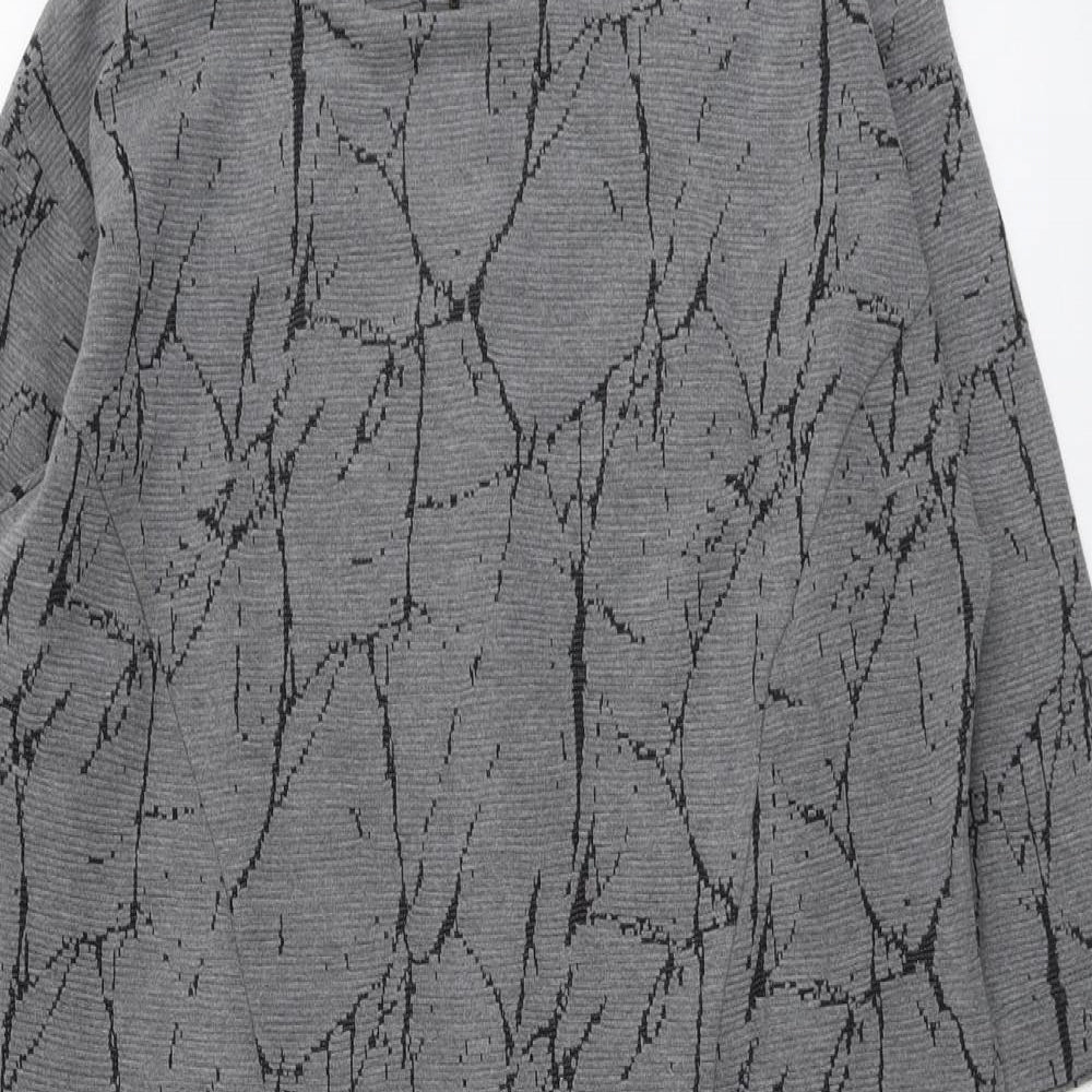 Roman Womens Grey Geometric Polyester A-Line Size 12 Round Neck Zip