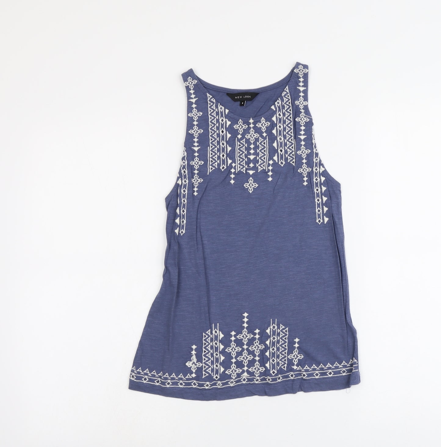 New Look Womens Blue Cotton Basic Tank Size 6 V-Neck