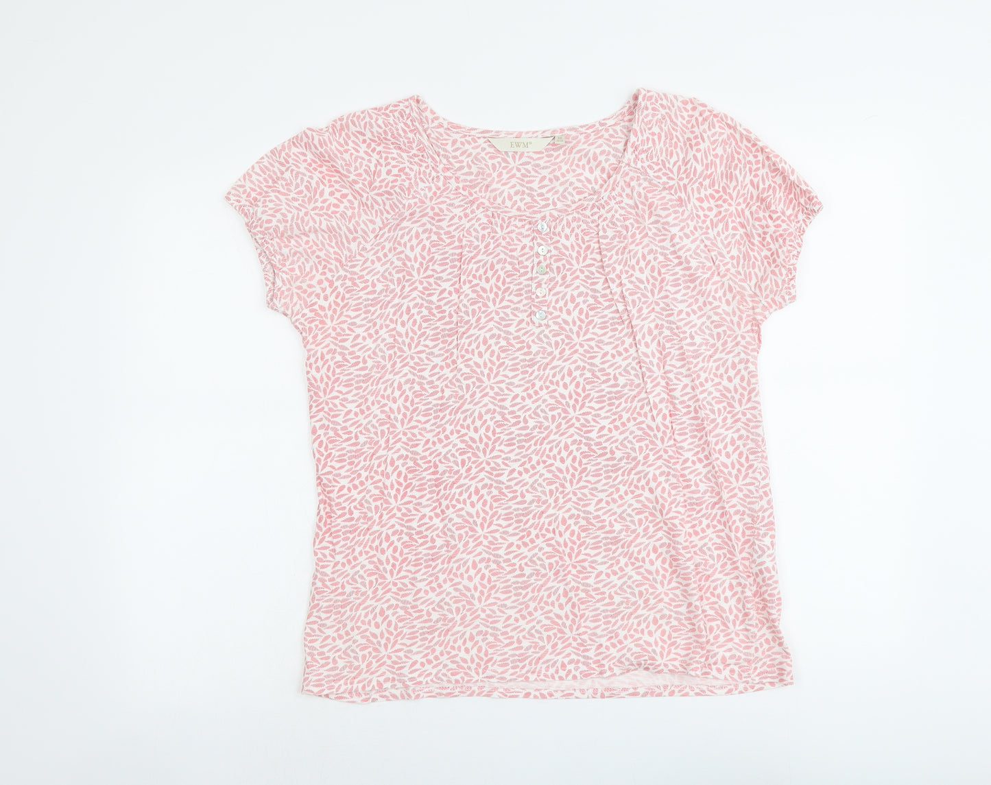 EWM Womens Pink Geometric Cotton Basic T-Shirt Size 14 Round Neck