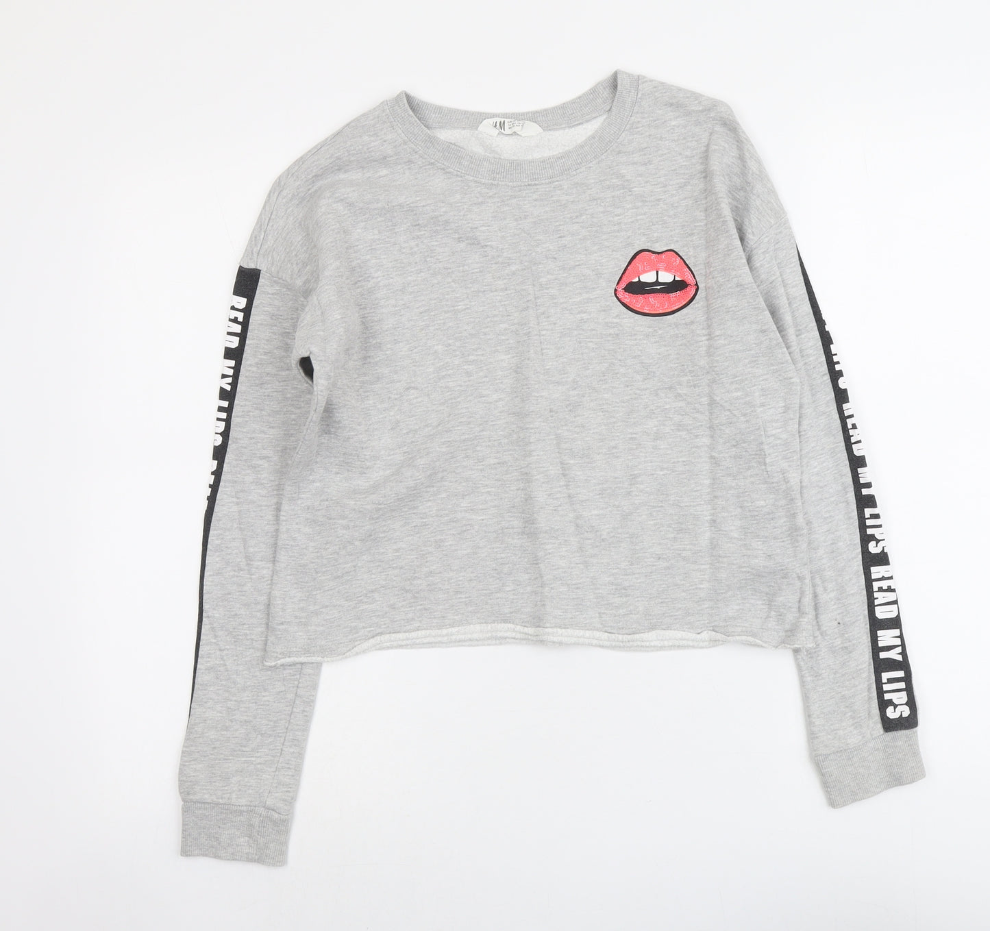 H&M Girls Grey Cotton Pullover Sweatshirt Size 14 Years Pullover - Lips