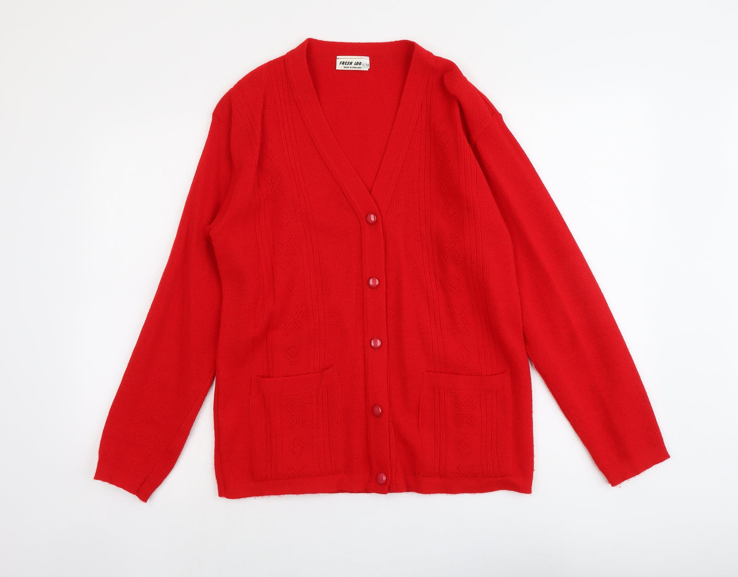 Fresh Look Womens Red V-Neck Acrylic Cardigan Jumper Size S