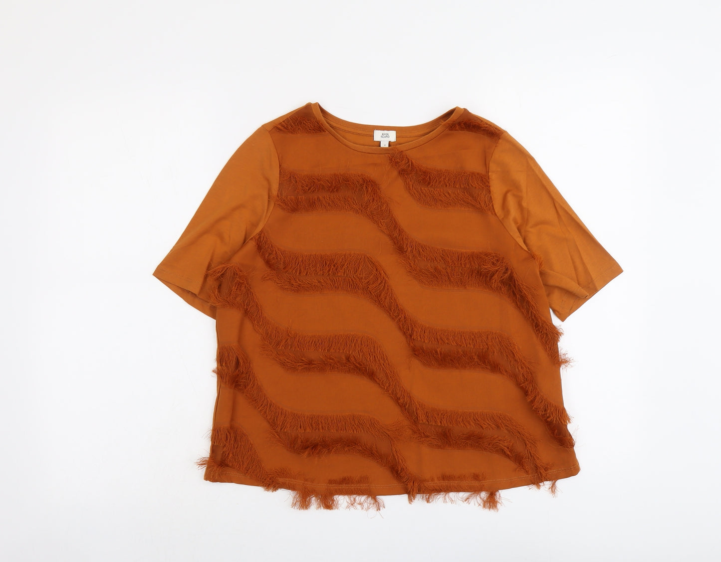 River Island Womens Brown Cotton Basic T-Shirt Size 8 Round Neck