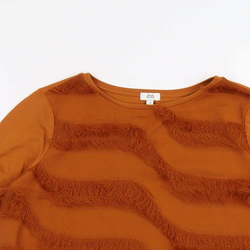 River Island Womens Brown Cotton Basic T-Shirt Size 8 Round Neck