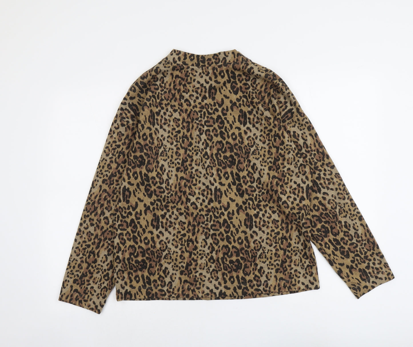 Marks and Spencer Womens Brown Round Neck Animal Print Polyester Pullover Jumper Size 12 - Leopard Pattern