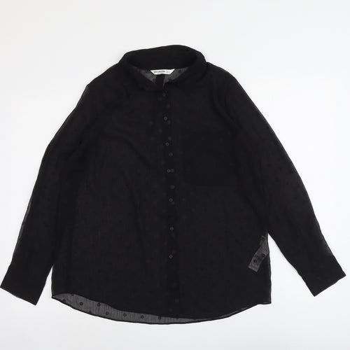Stradivarius Womens Black Polka Dot Polyester Basic Button-Up Size L Collared
