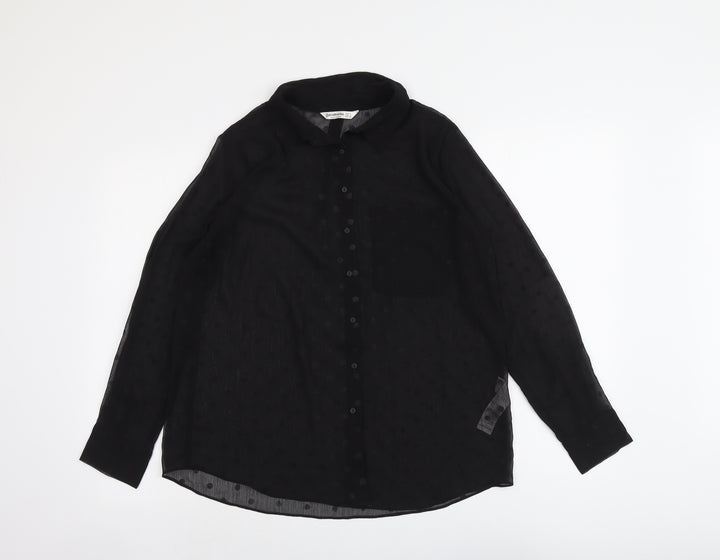 Stradivarius Womens Black Polka Dot Polyester Basic Button-Up Size L Collared